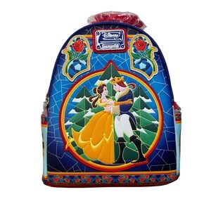 Loungefly Disney Beauty and the Beast Stained Glass Roses Mini Backpack Belle
